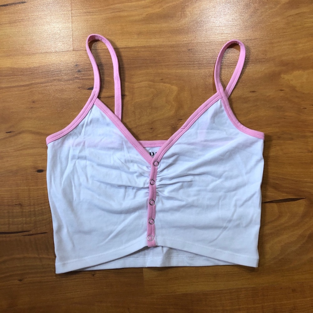 Pacsun button cami pink white
